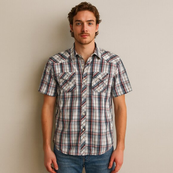 Point Zero Black Label Western Plaid Button-Up Shirt – Men’s Medium - Picture 1 of 6